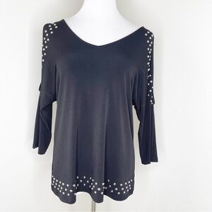 INC Women’s Deep Black V-neck‎ Studded Cold Shoulder  M